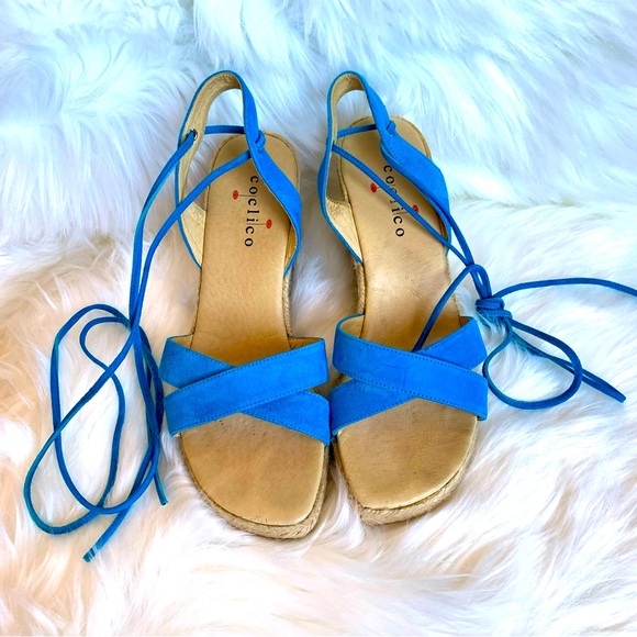 Coclico Women's Blue Wedge Lace-up Sandals Size 37 (7) Pre-owned - Picture 2 of 7